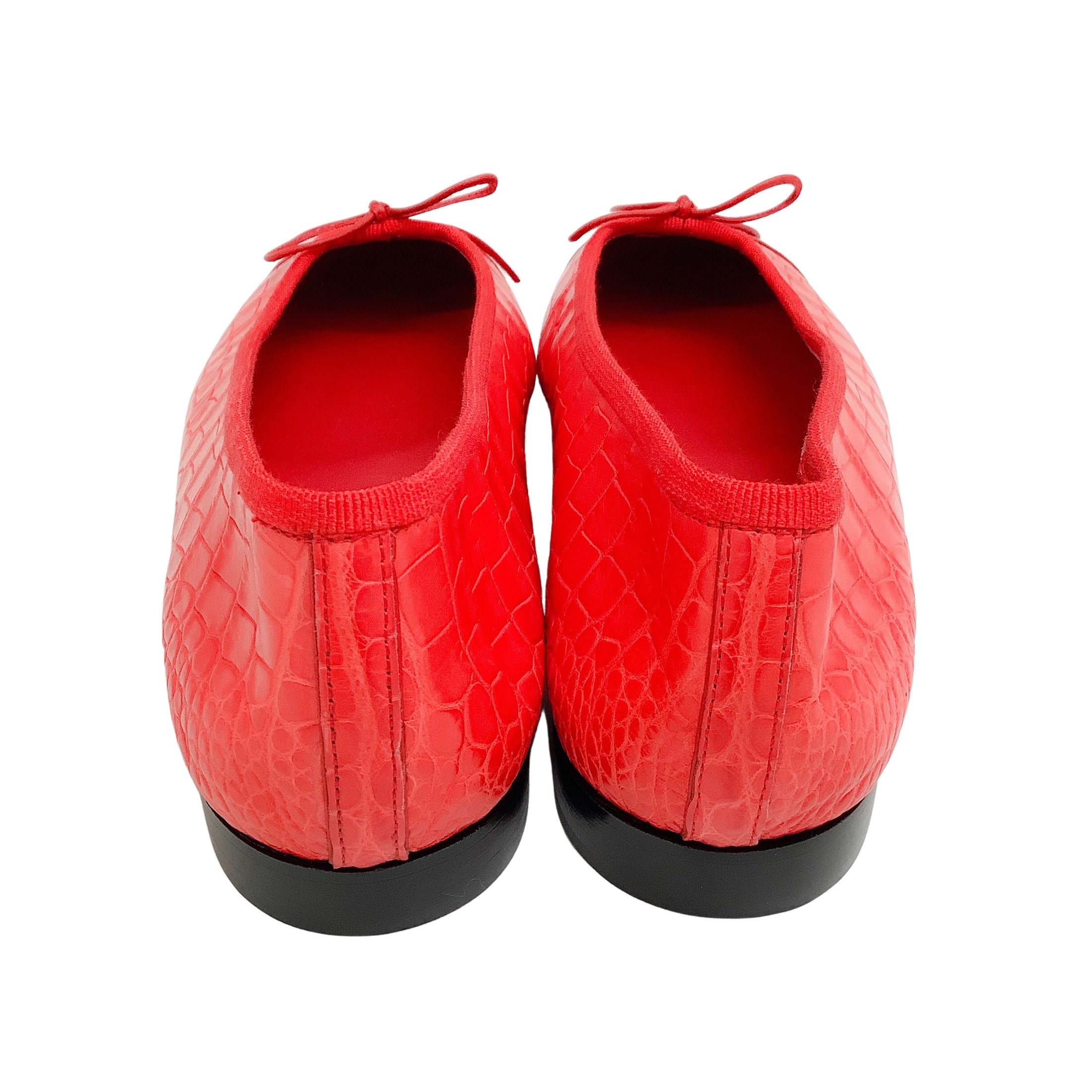 Chanel Coral Crocodile Leather Ballet Flats