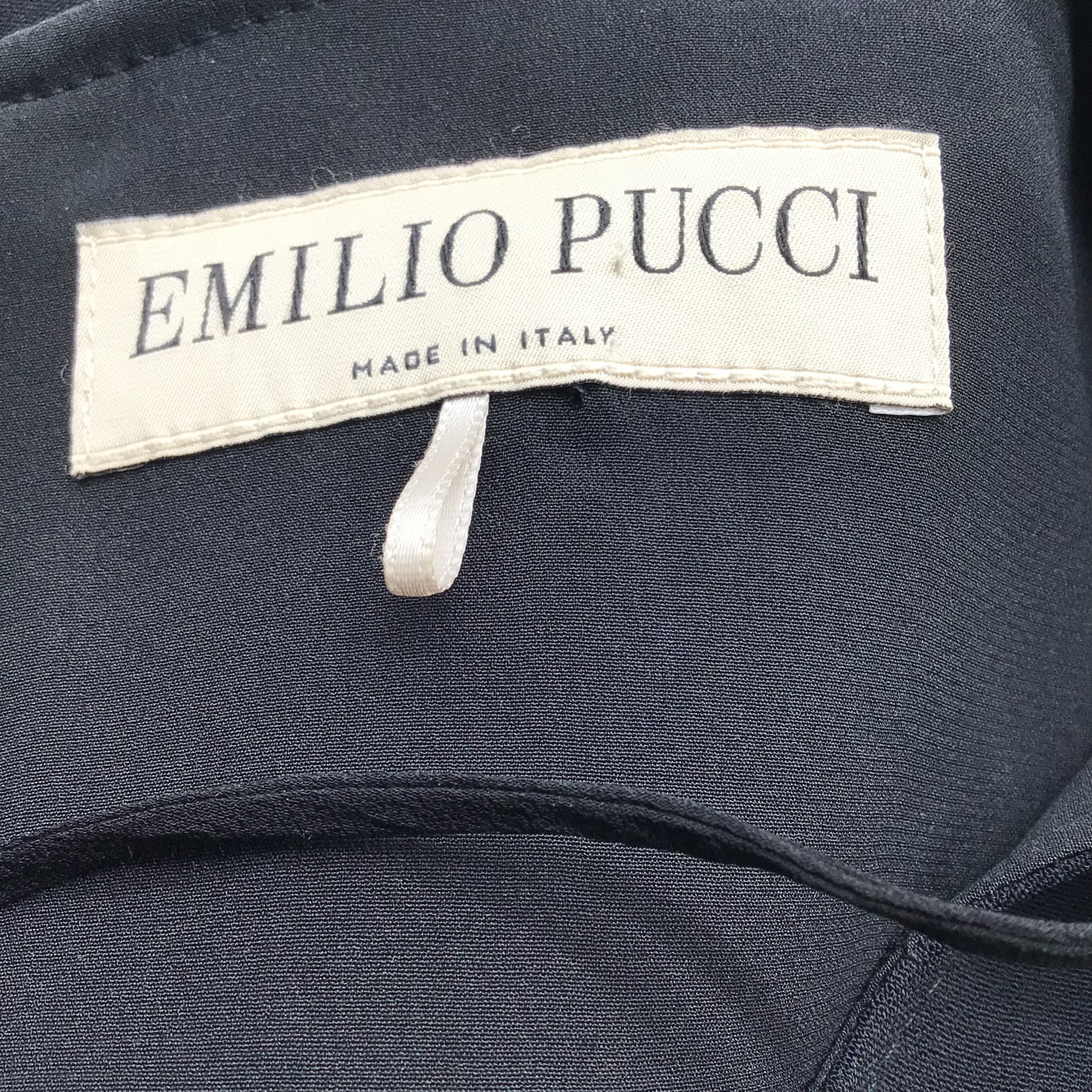 Emilio Pucci Black Ruffled Flounce Hem Long Sleeved Lace-up Crepe Night Out Dress