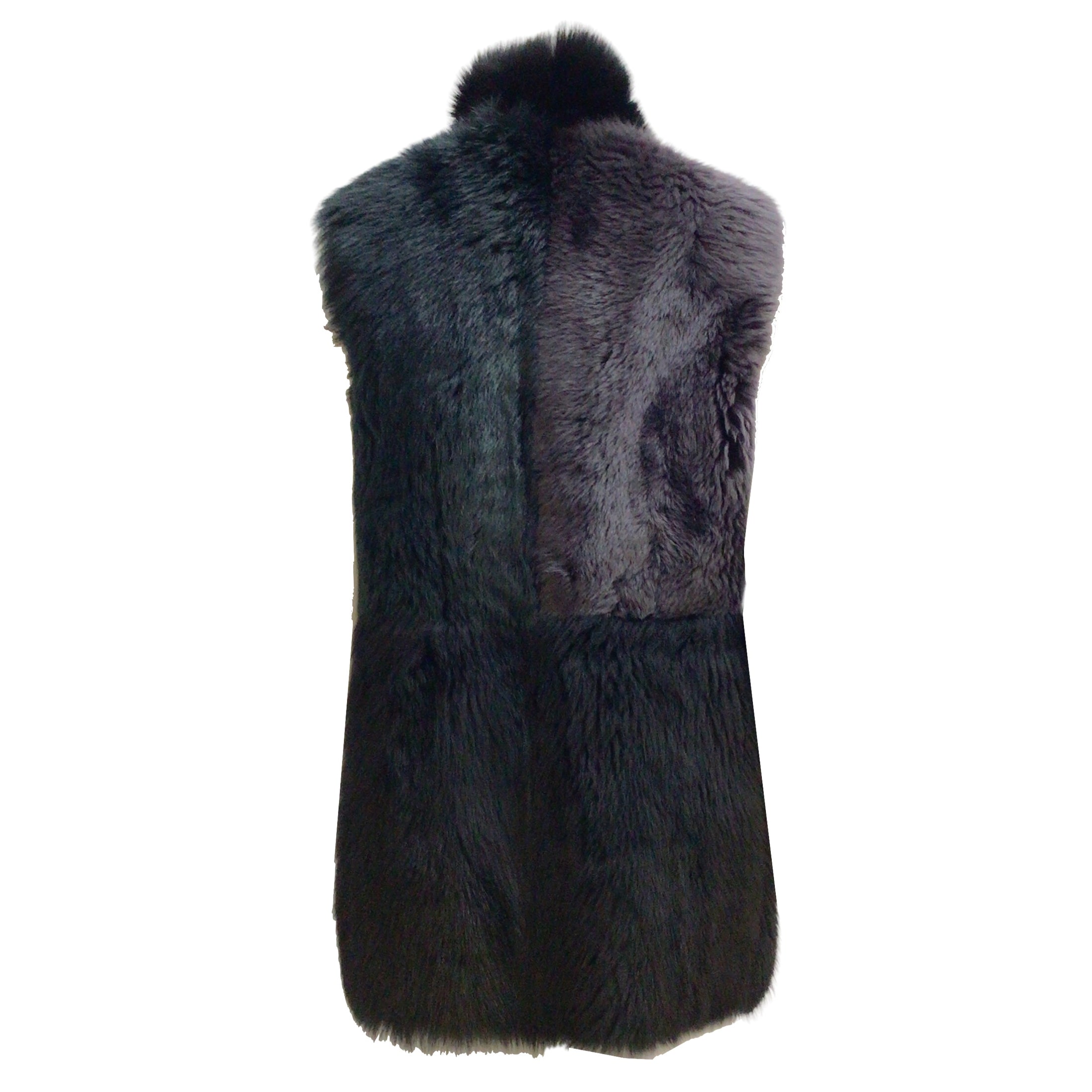 Akris Punto Grey / Green Reversible Colorblock Lambskin Leather and Lamb Fur Vest