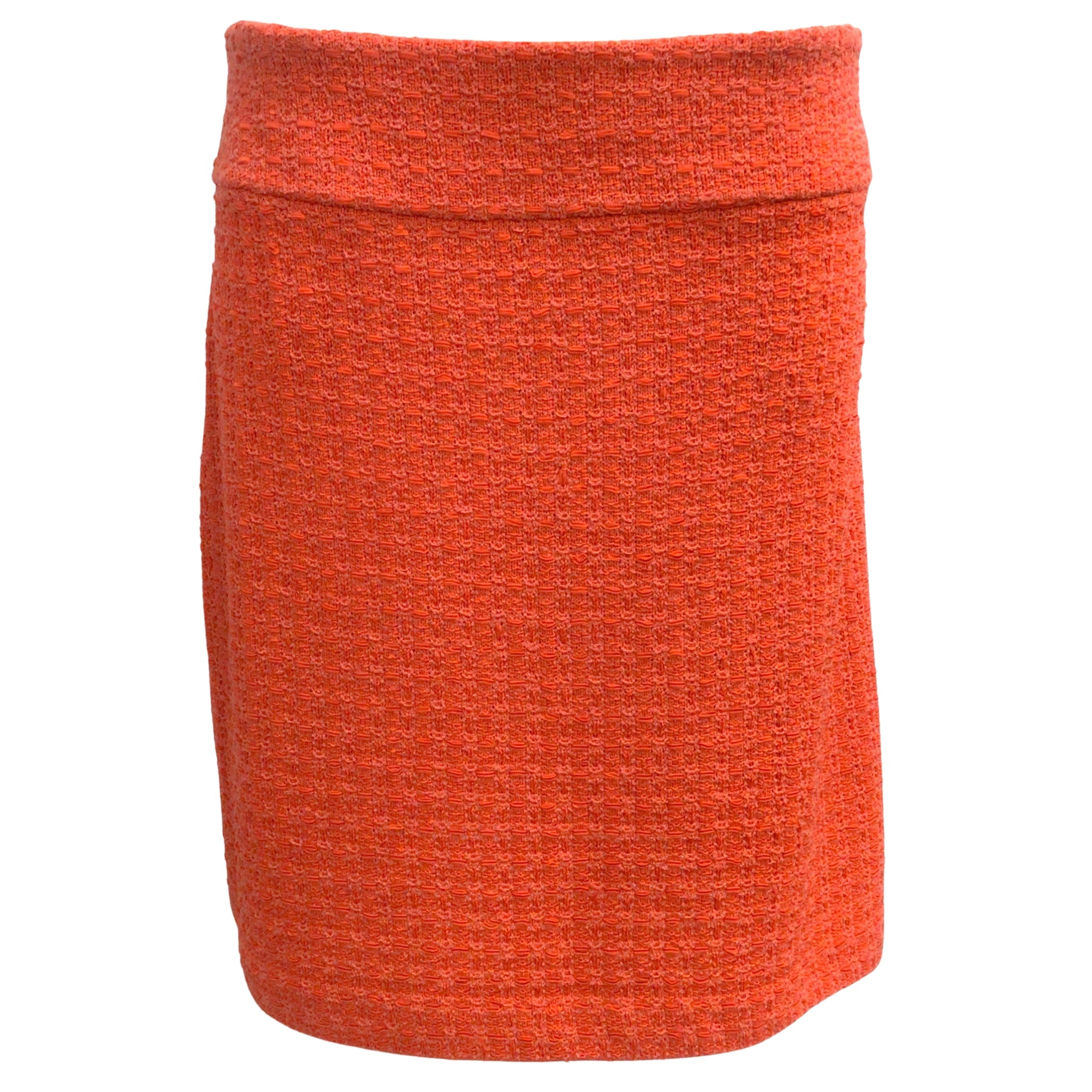 St. John Tangerine Ribbon Textured Windowpane Knit Skirt