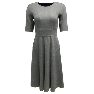 Lela Rose Grey / Black Short Sleeved Reversible Cashmere Midi Work/Office Dress