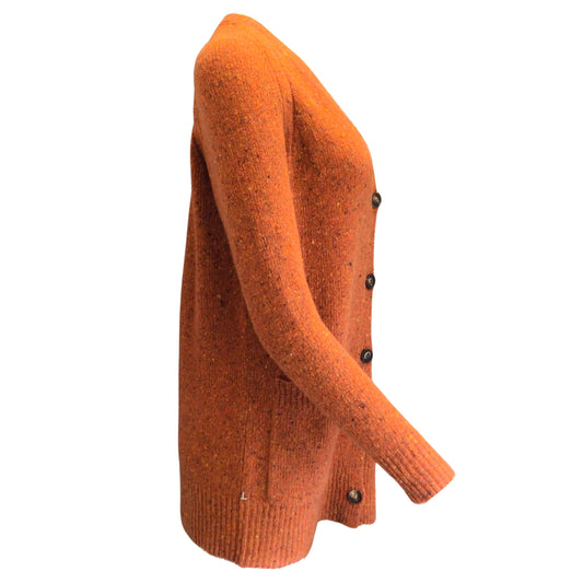 Lafayette 148 New York Orange Speckled Long Sleeved Cashmere and Wool Knit Button-down Cardigan Sweater