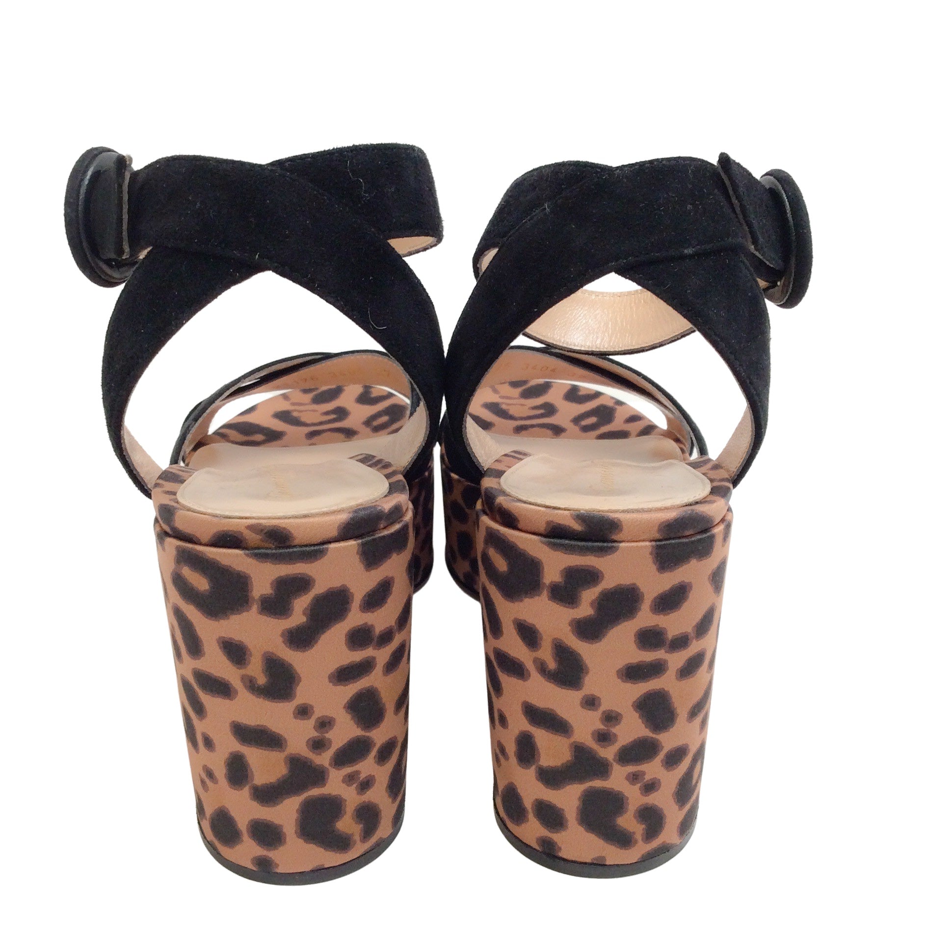 Gianvito Rossi Animal Print Ankle Strap Wedge Sandals