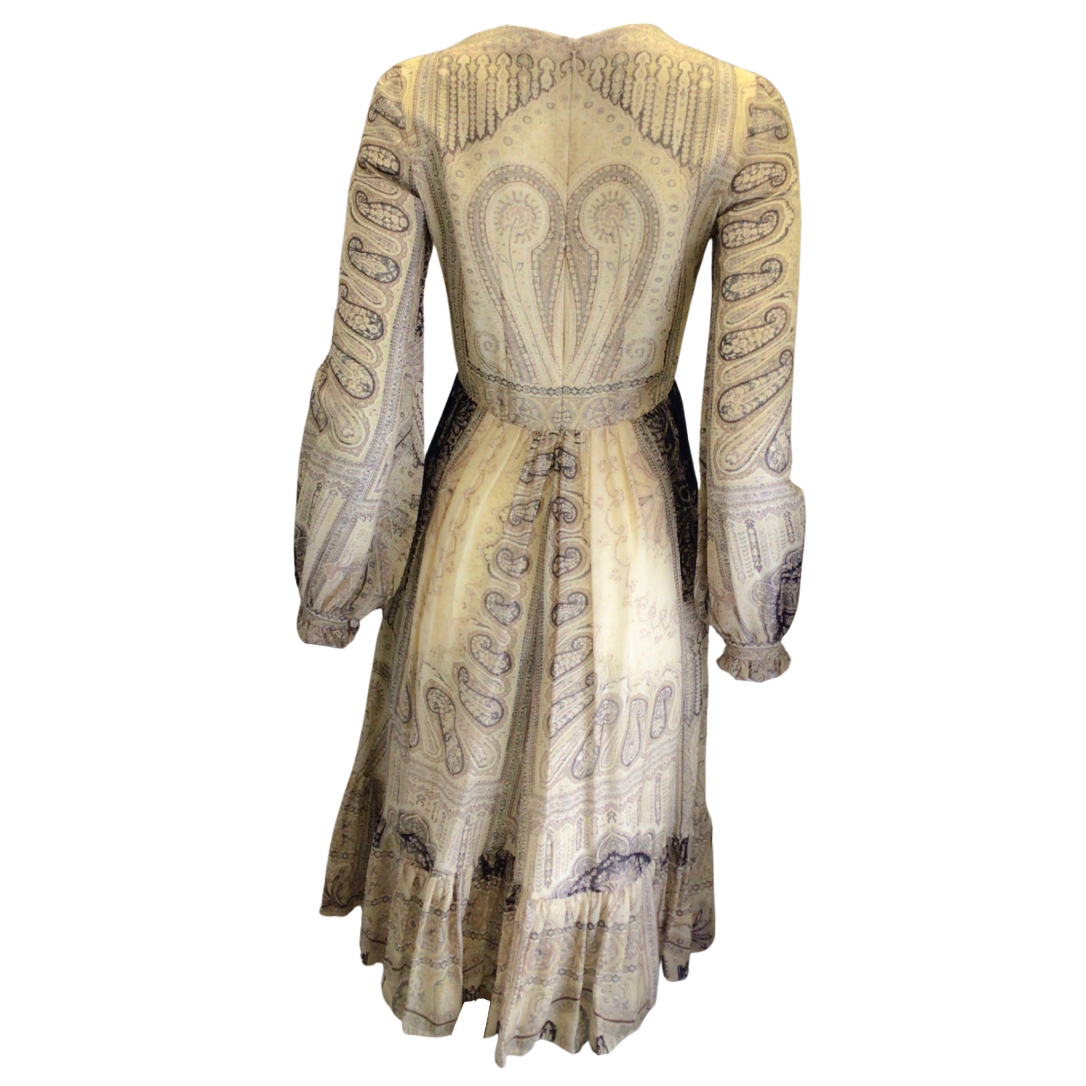 Etro Beige Multi Printed Long Sleeved Lace-Up Silk Dress