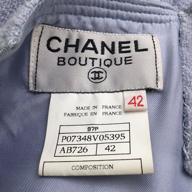 Chanel Light Blue Vintage 1997 Sleeveless Boucle Knit Cocktail Dress