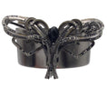 Load image into Gallery viewer, Chanel Gunmetal Crystal Embellished Dragonfly Pendant Cc Logo Wide Cuff Bracelet
