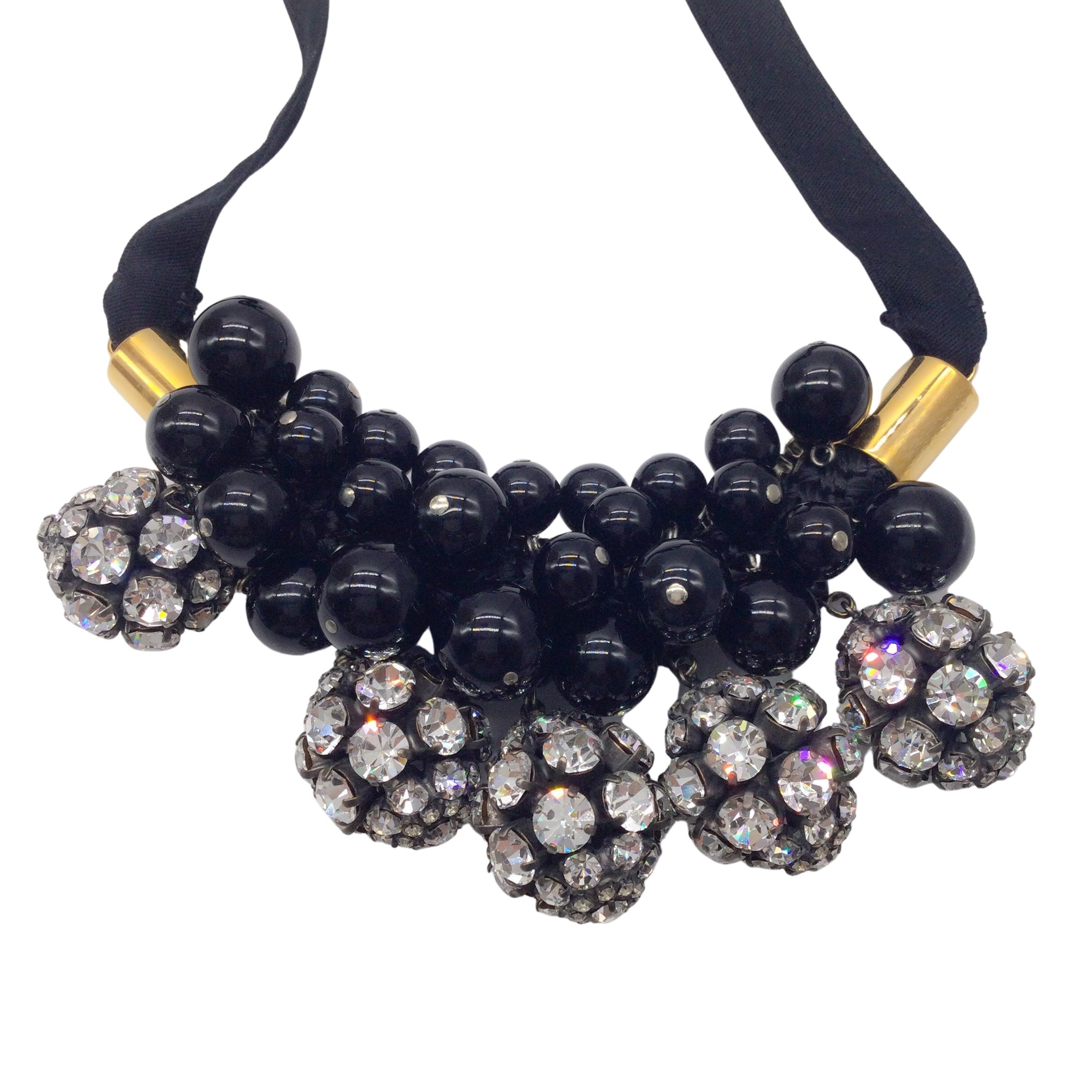 Marni Black Crystal Embellished Spherical Ball Pendant Statement Necklace
