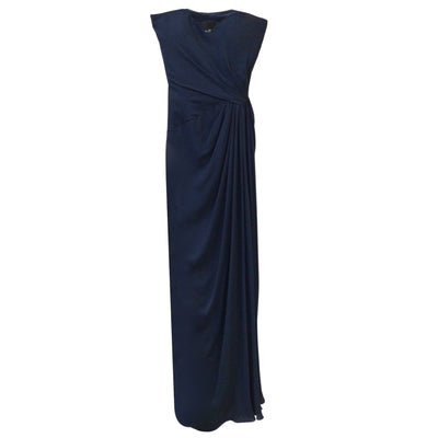 Monique Lhuillier Navy Blue Strapless Full-length Silk Gown / Formal Dress