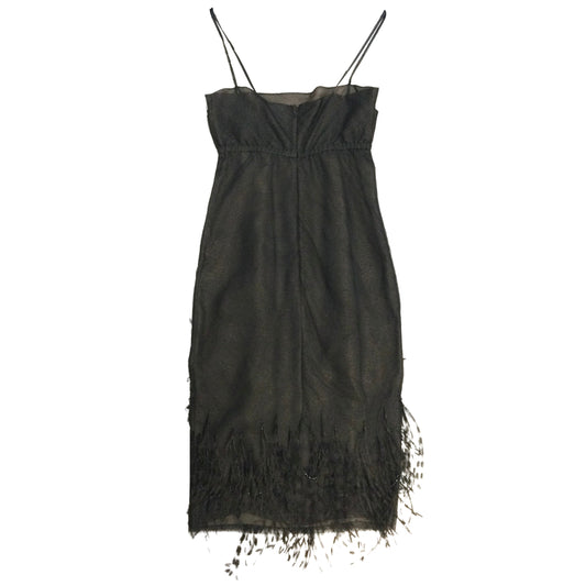 Chanel Black Beaded & Ostrich Feather Embellished Spaghetti Strap Silk Mesh Night Out Dress