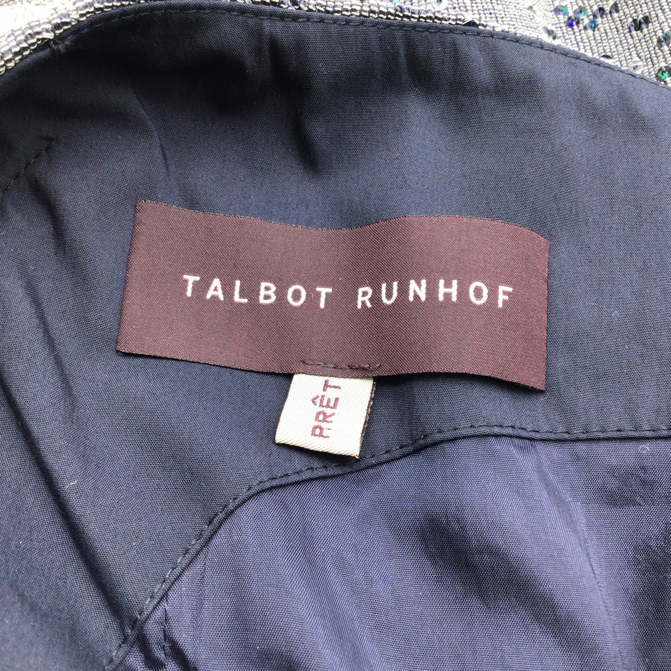 Talbot Runhof Blue / Grey Sequined Sleeveless Fit and Flare Cocktail Dress