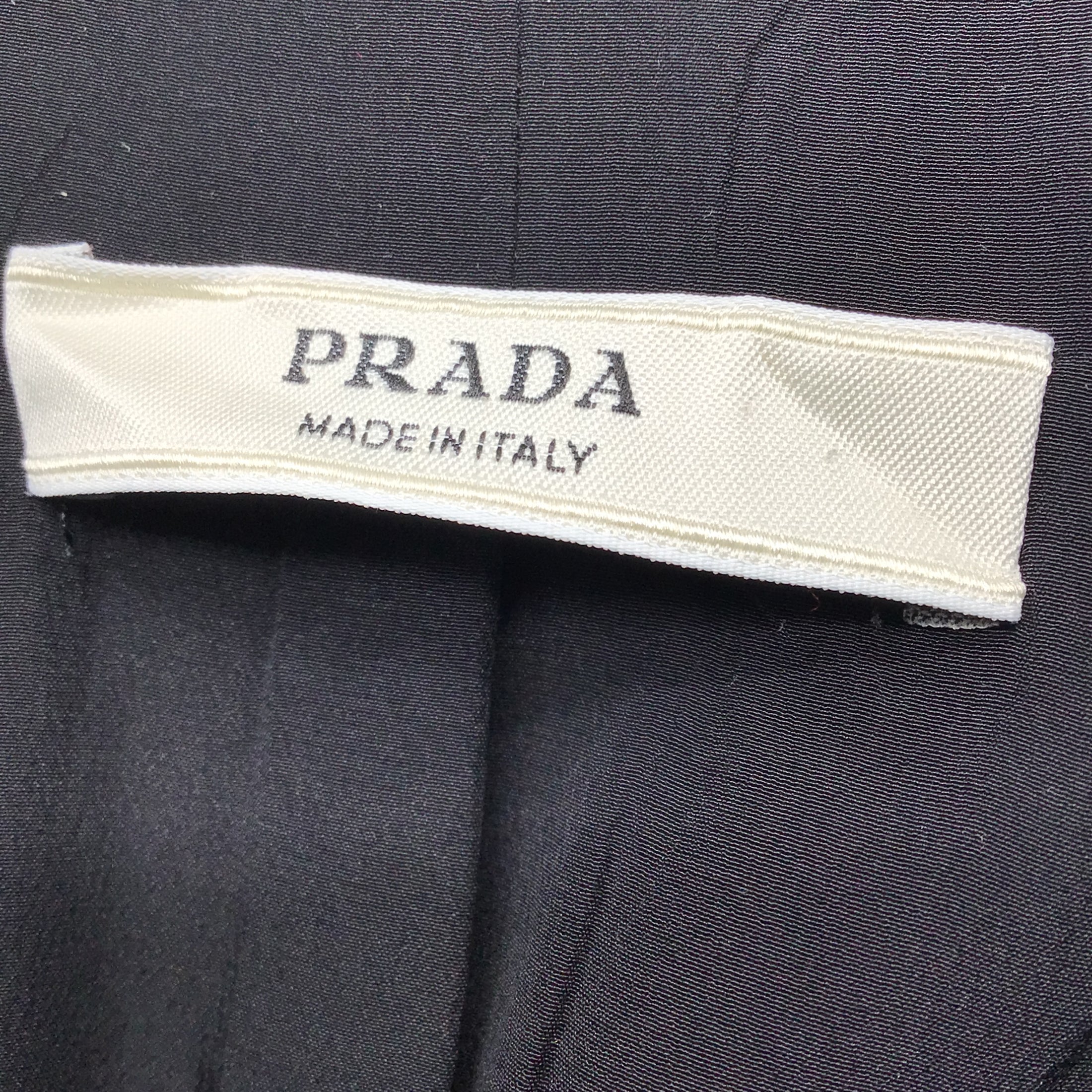 Prada Black Embroidered Mohair Bow Detail Applique Silk Coat