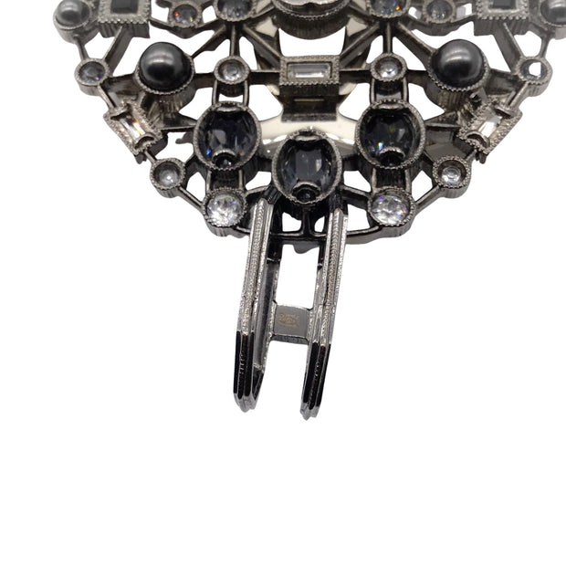 Chanel Gunmetal 2017 Crystal Embellished CC Logo Triple Strand Pearl Necklace