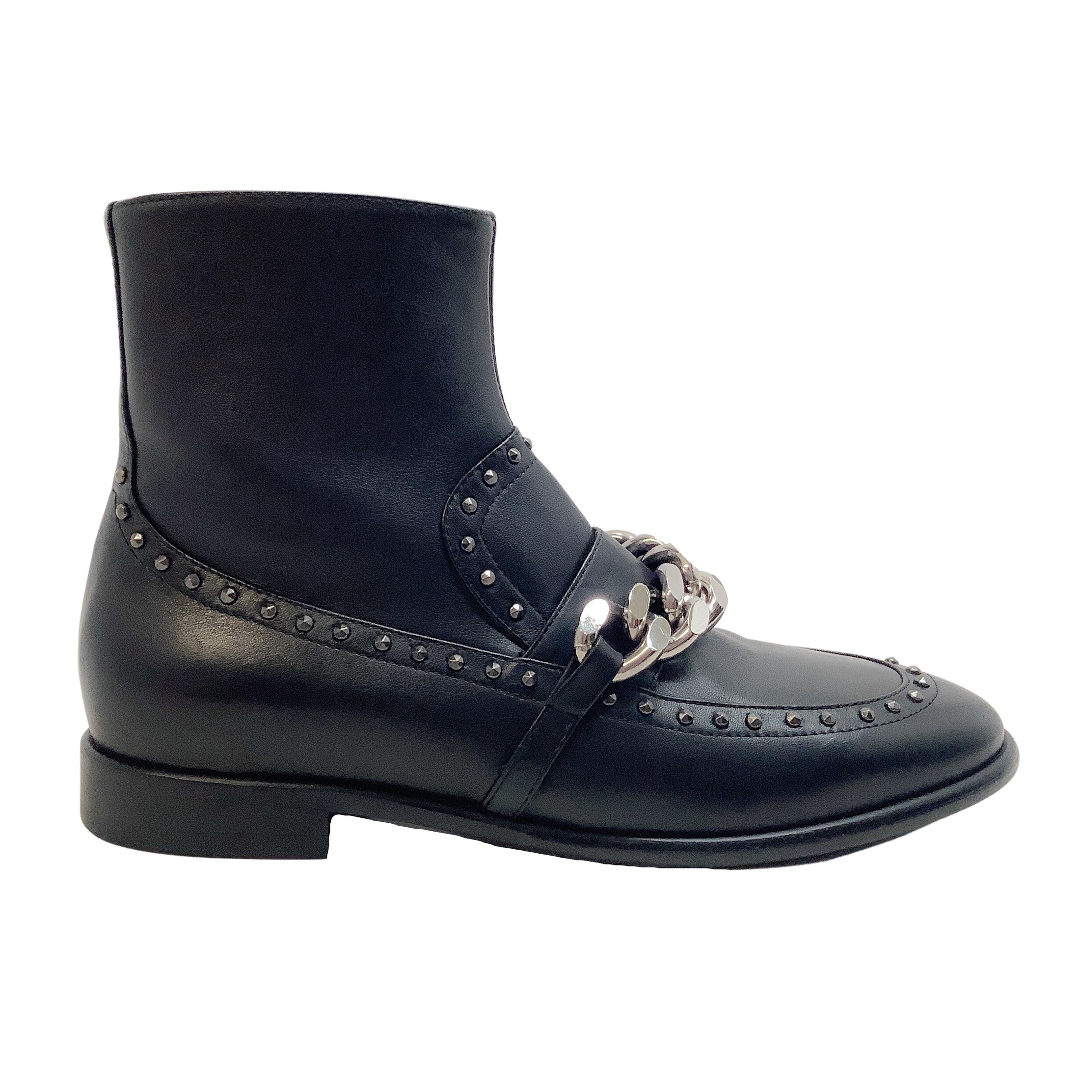 Casadei Black Leather Wingtip with Chain and Stud Detail Boots/Booties