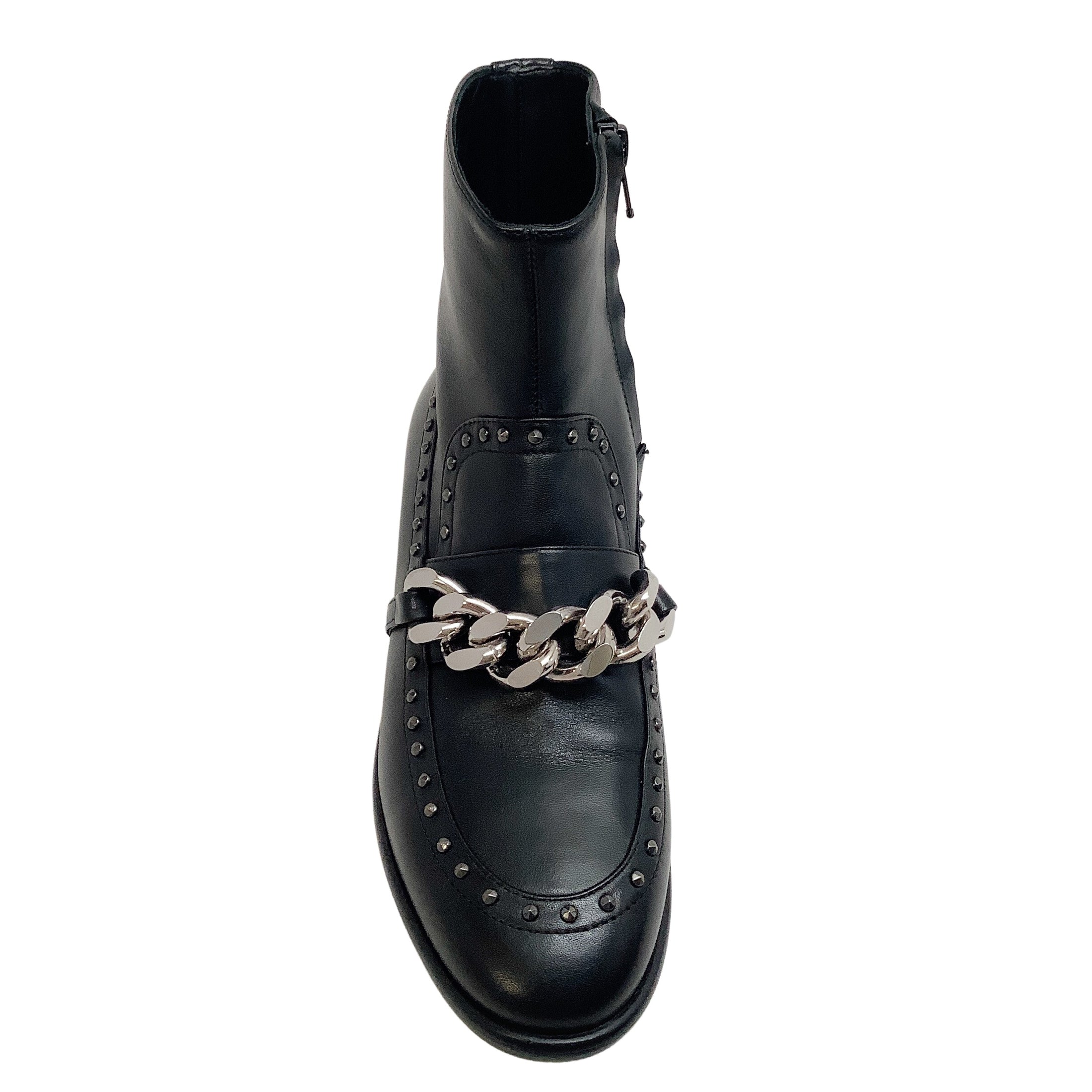 Casadei Black Leather Wingtip with Chain and Stud Detail Boots/Booties