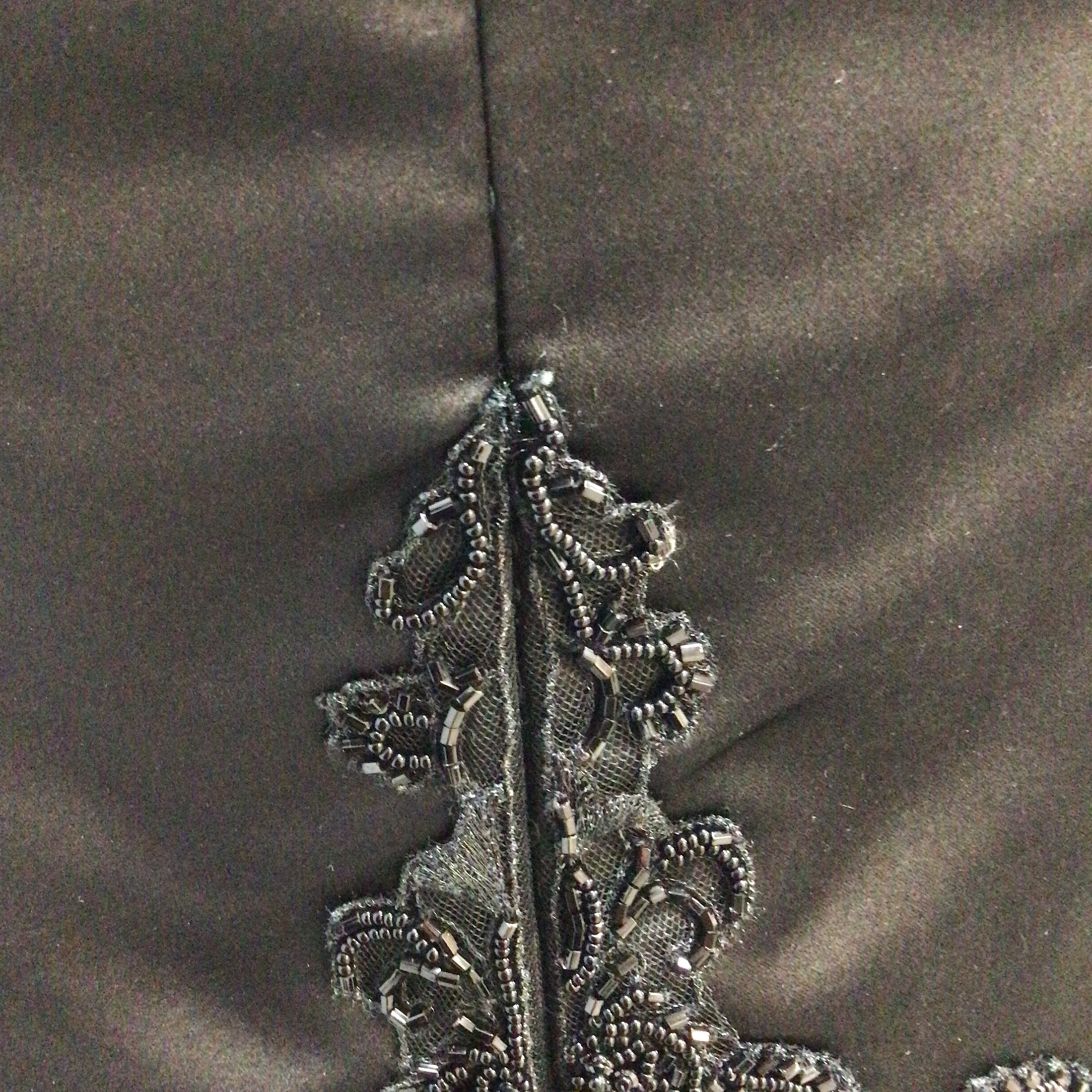 Reem Acra Black Beaded Long Sleeved Illusion Mesh Satin Gown / Formal Dress