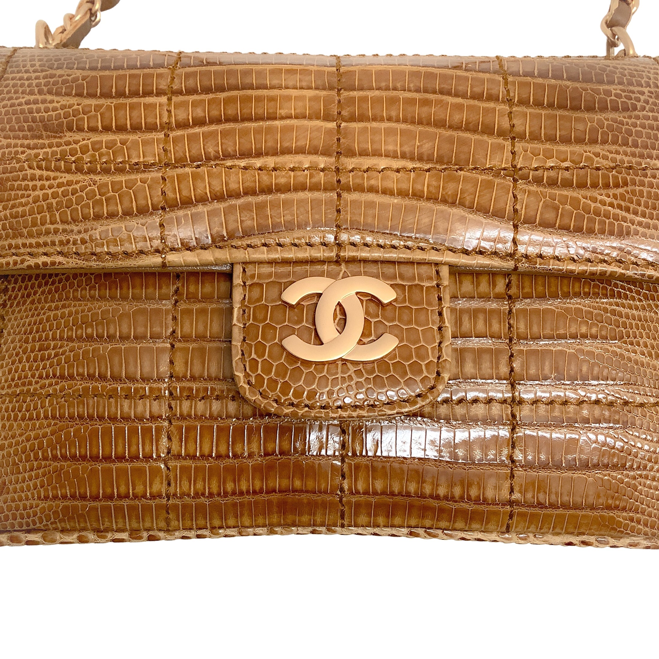 Chanel Vintage Flap Beige Lizard Skin Leather Cross Body Bag