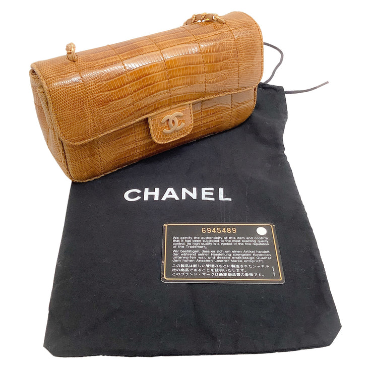 Chanel Vintage Flap Beige Lizard Skin Leather Cross Body Bag