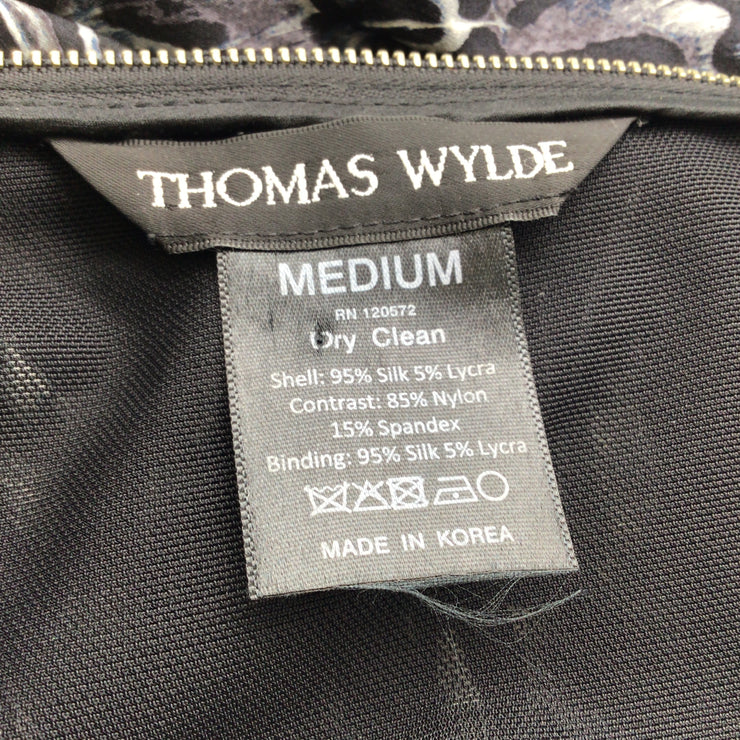 Thomas Wylde Blue / White / Grey / Black Printed Long Sleeved Full-length Stretchy Silk Casual Maxi Dress