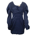 Load image into Gallery viewer, Alexandre Vauthier Navy Satin Puff Sleeve Cocktail Dress

