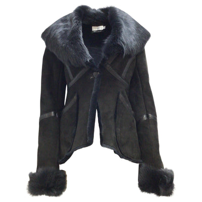 Temperley London Black Shawl Collar Shearling Jacket
