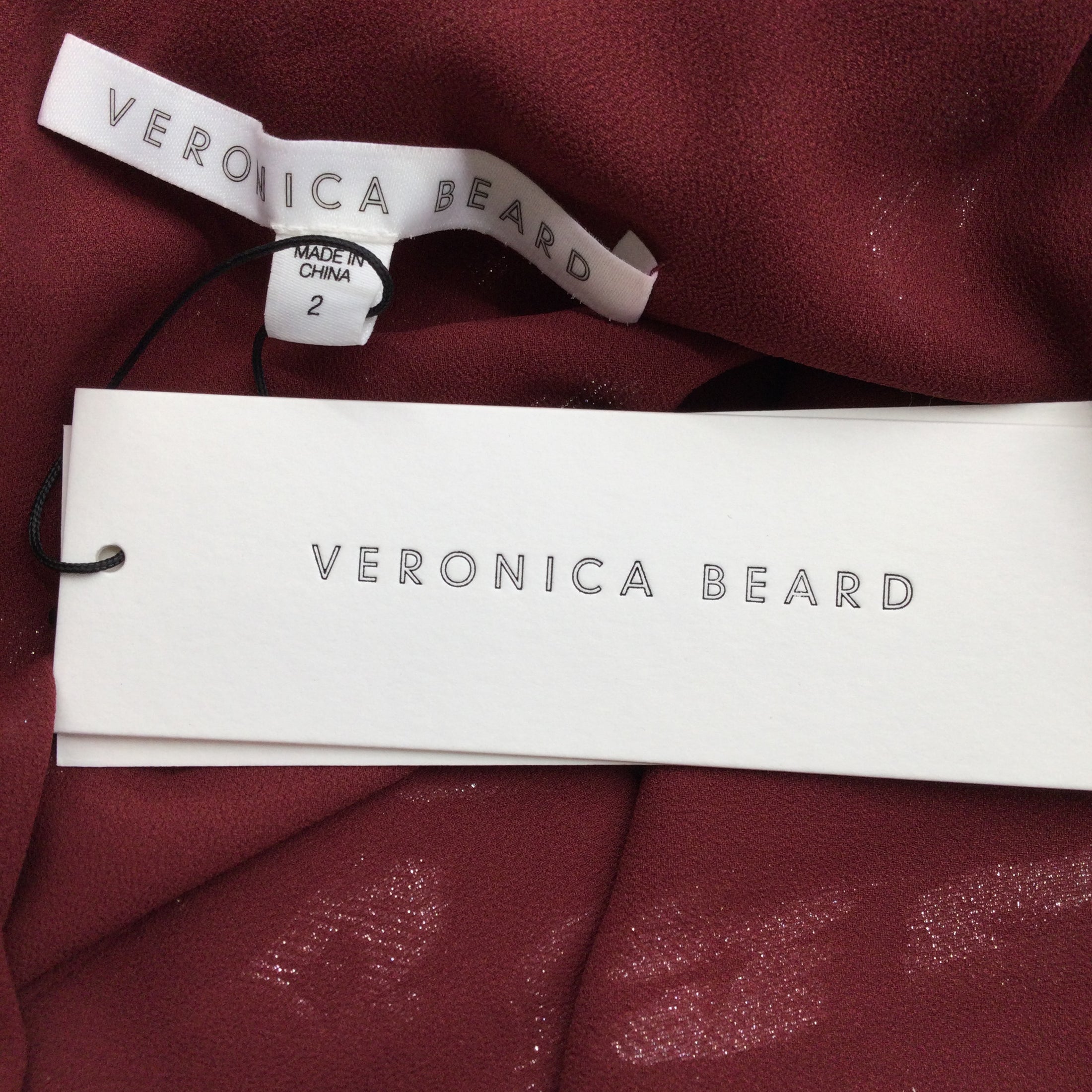 Veronica Beard Burgundy / Silver Metallic Leighton Leopard Printed Ruffled Trim One Shoulder Silk Midi Cocktail Dress