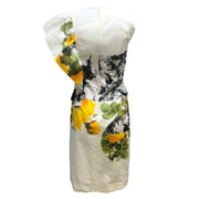 Dries van Noten White / Black / Yellow Printed Cotton Midi Cocktail Dress