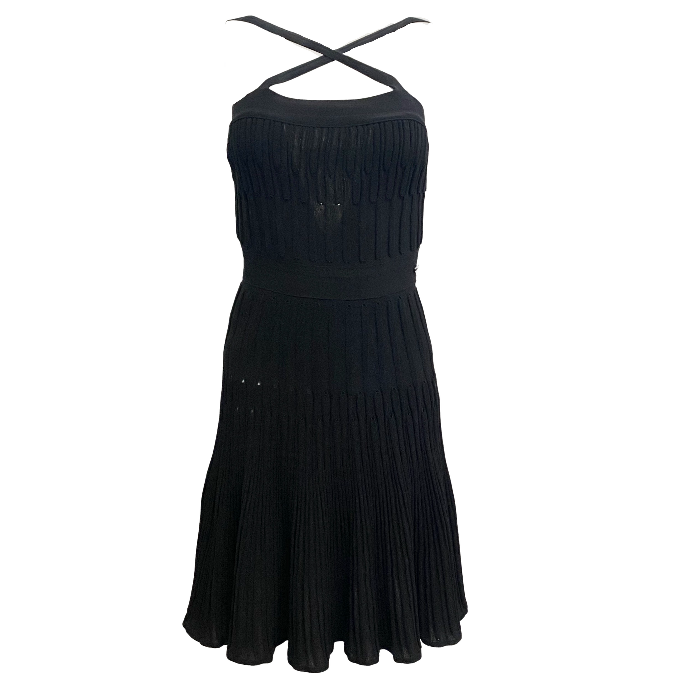 Chanel Black Ribbed Pleated Skirt Dress