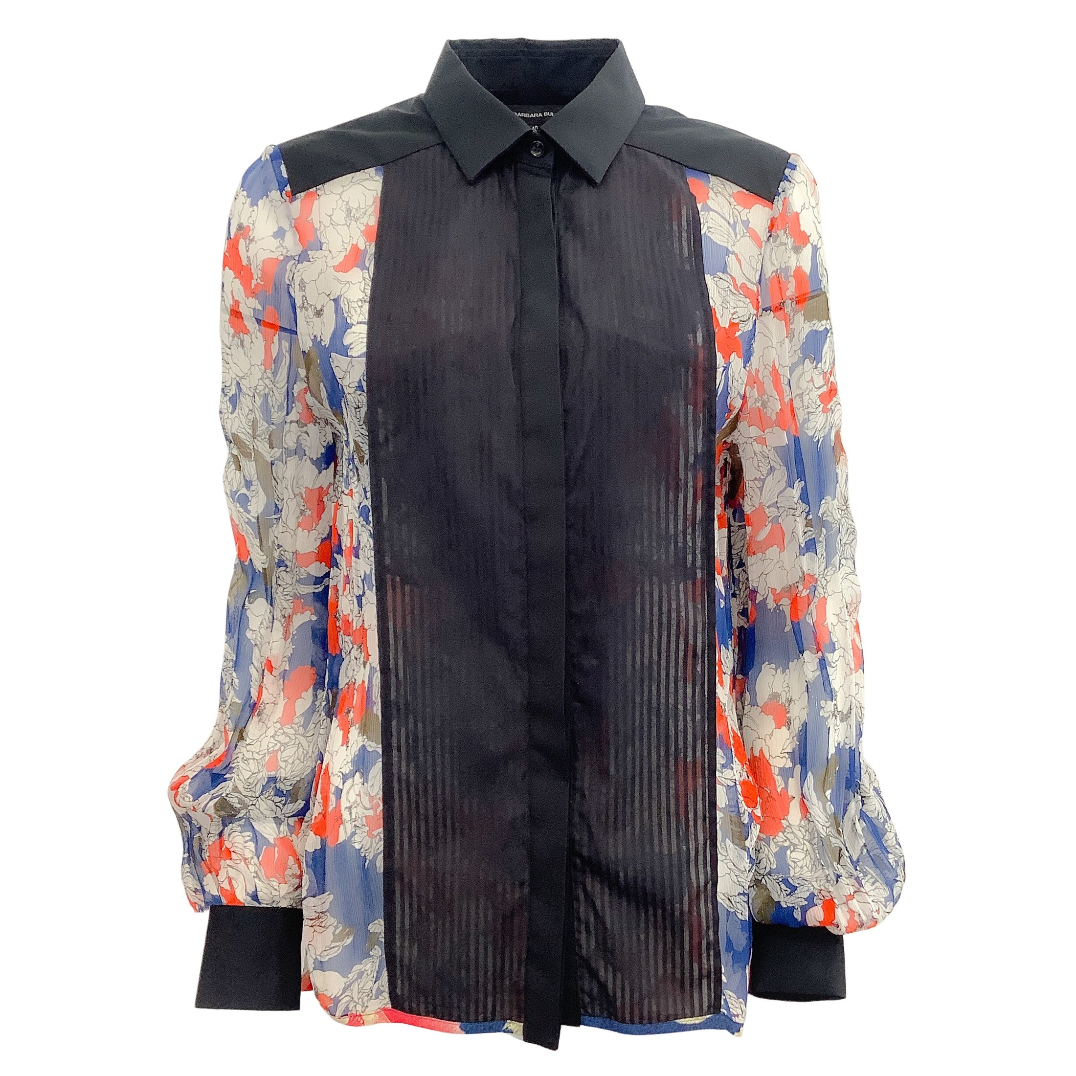Barbara Bui Black Multi Floral Pleated Front Blouse