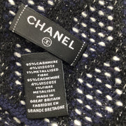 Chanel Navy Blue / White / Black Silver Metallic Detail Cc Logo Knit Embroidered Cashmere Knit Beanie Hat