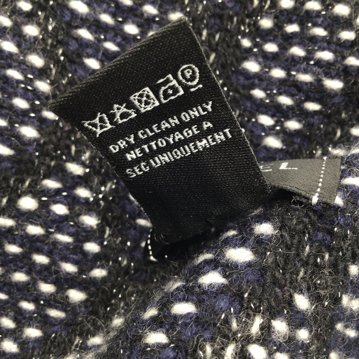 Chanel Navy Blue / White / Black Silver Metallic Detail Cc Logo Knit Embroidered Cashmere Knit Beanie Hat