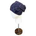 Load image into Gallery viewer, Chanel Navy Blue / White / Black Silver Metallic Detail Cc Logo Knit Embroidered Cashmere Knit Beanie Hat
