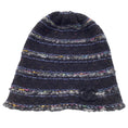 Load image into Gallery viewer, Chanel Black / Blue / Grey Multi Silver Metallic Detail Cc Logo Embroidered Striped Wool Knit Beanie Hat
