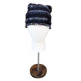 Load image into Gallery viewer, Chanel Black / Blue / Grey Multi Silver Metallic Detail Cc Logo Embroidered Striped Wool Knit Beanie Hat
