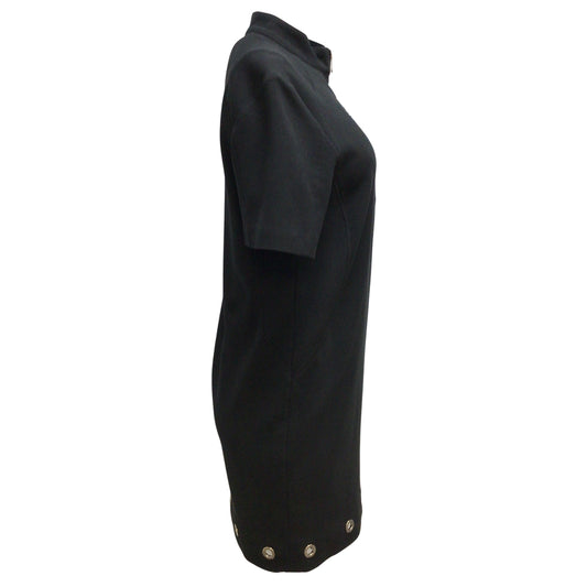 Belstaff Black Grommet Detail Short Sleeved Zip Henley Cocktail Dress