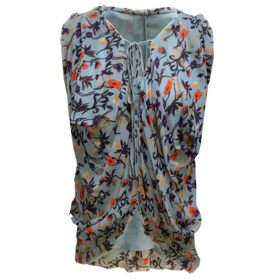 Chloé Grizzled Blue Floral Printed Sleeveless Crepe Blouse
