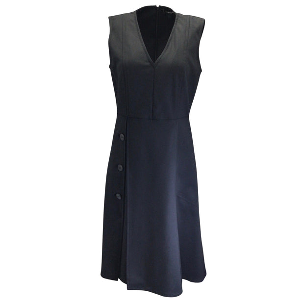 Derek Lam Navy Blue Button Detail Sleeveless V-Neck Midi Dress