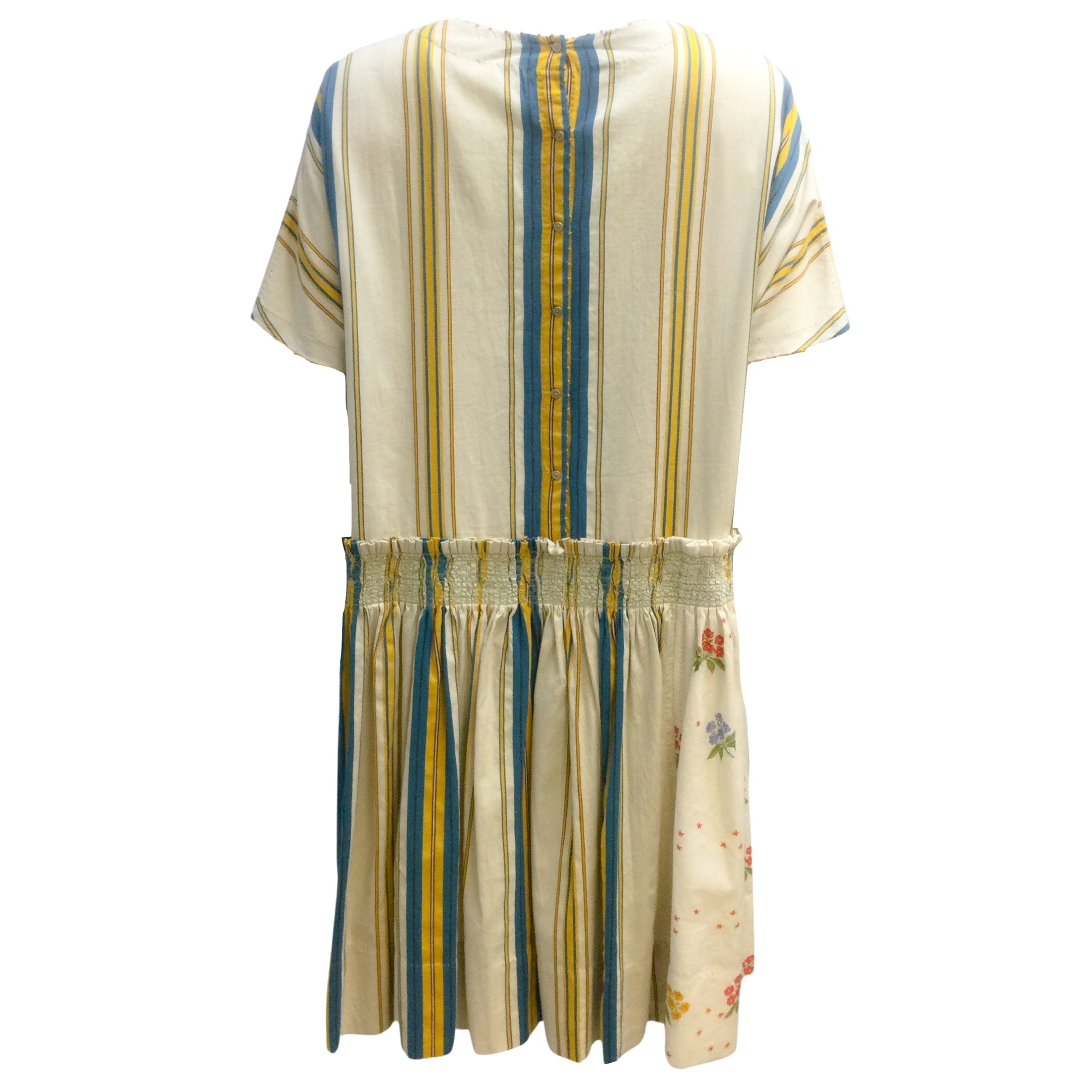 Péro Ivory Multi Striped Short Sleeved Handmade Cocktail Dress