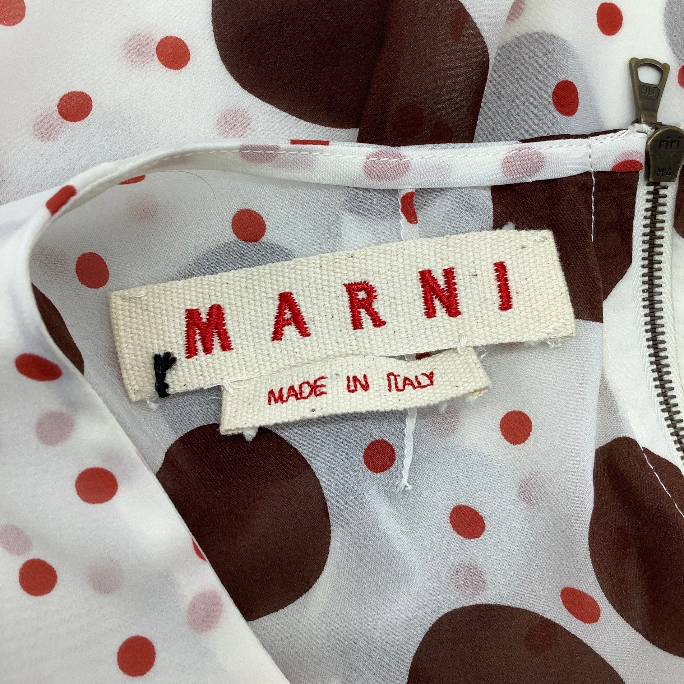 Marni White/Red/Brown Silk Polka Dot Tank Blouse