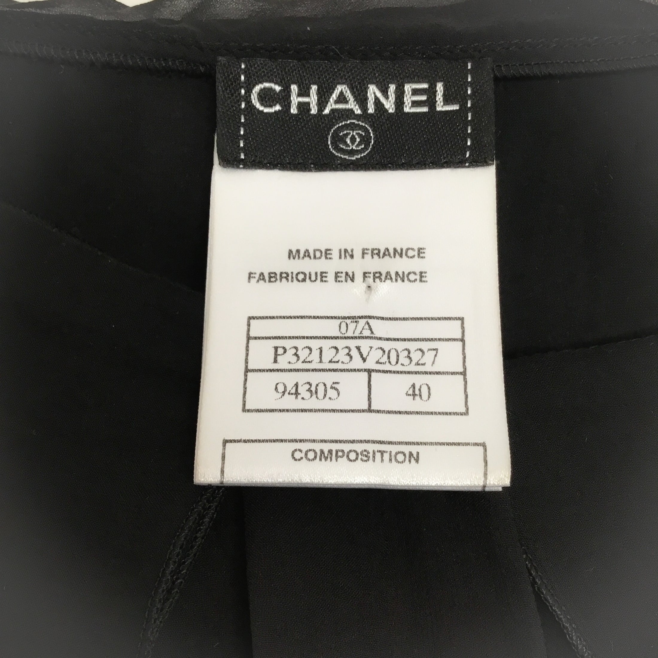 Chanel Black 2007 Silk Chiffon Pleat Blouse