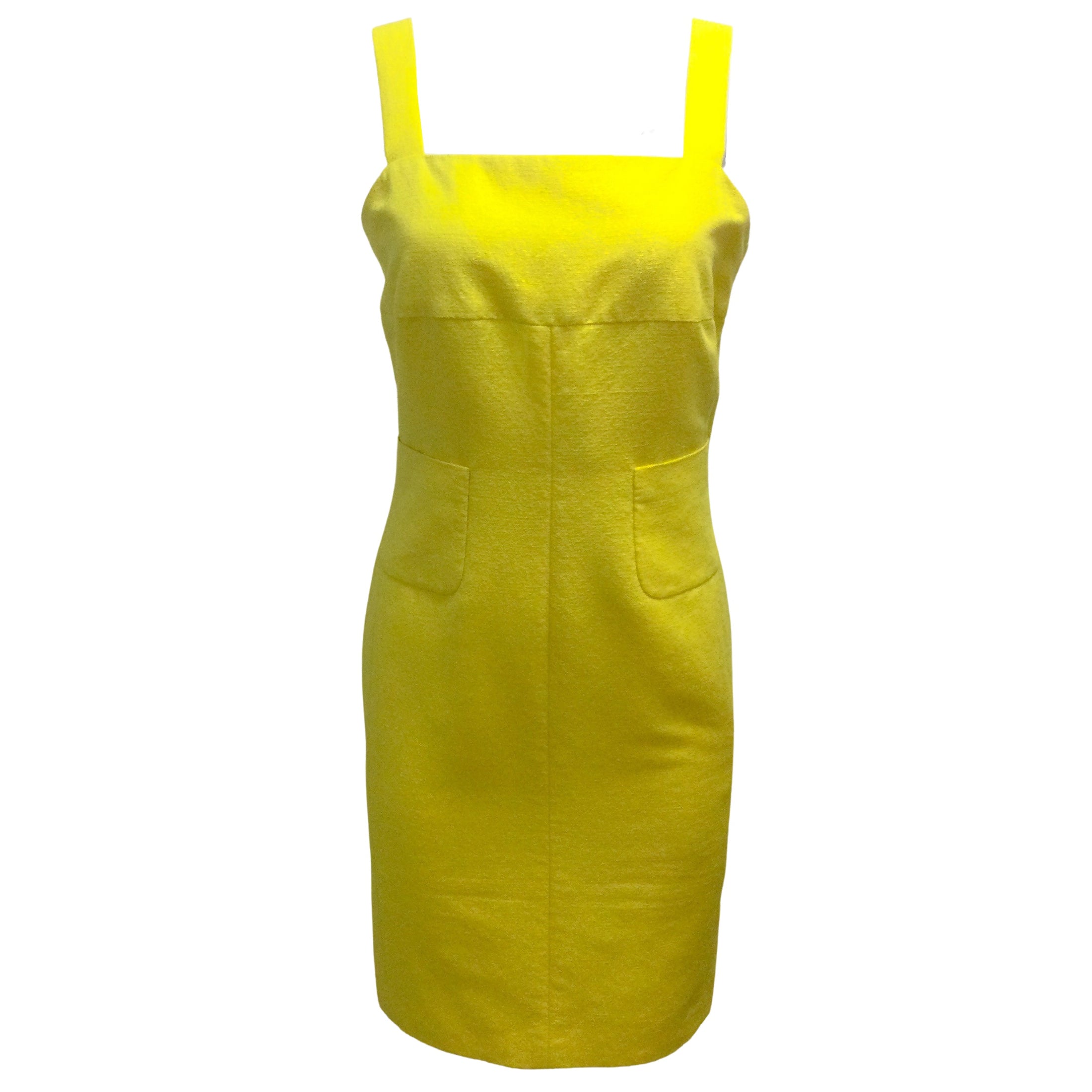 Chanel Yellow Sleeveless Square Neck Silk Crepe Cocktail Dress