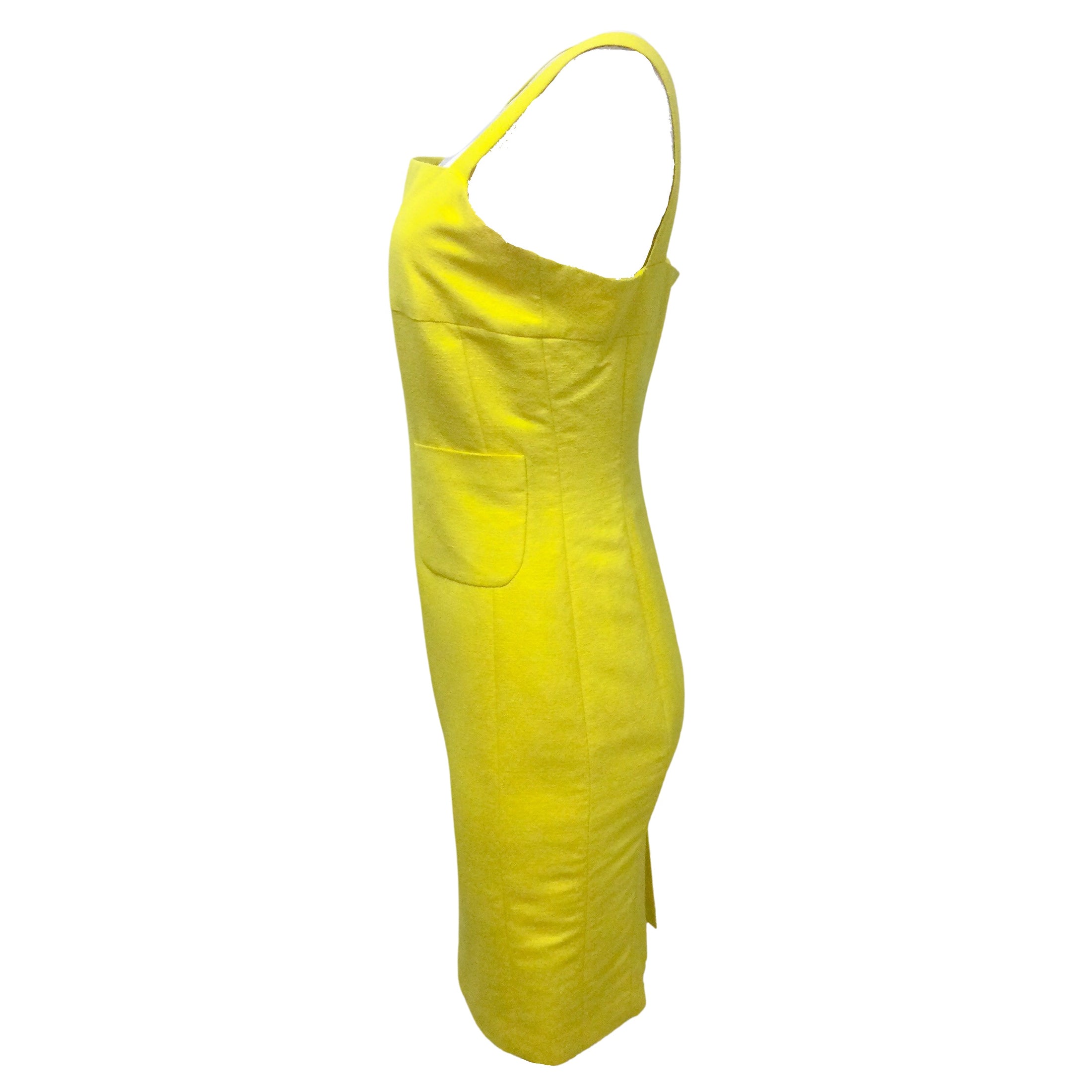 Chanel Yellow Sleeveless Square Neck Silk Crepe Cocktail Dress