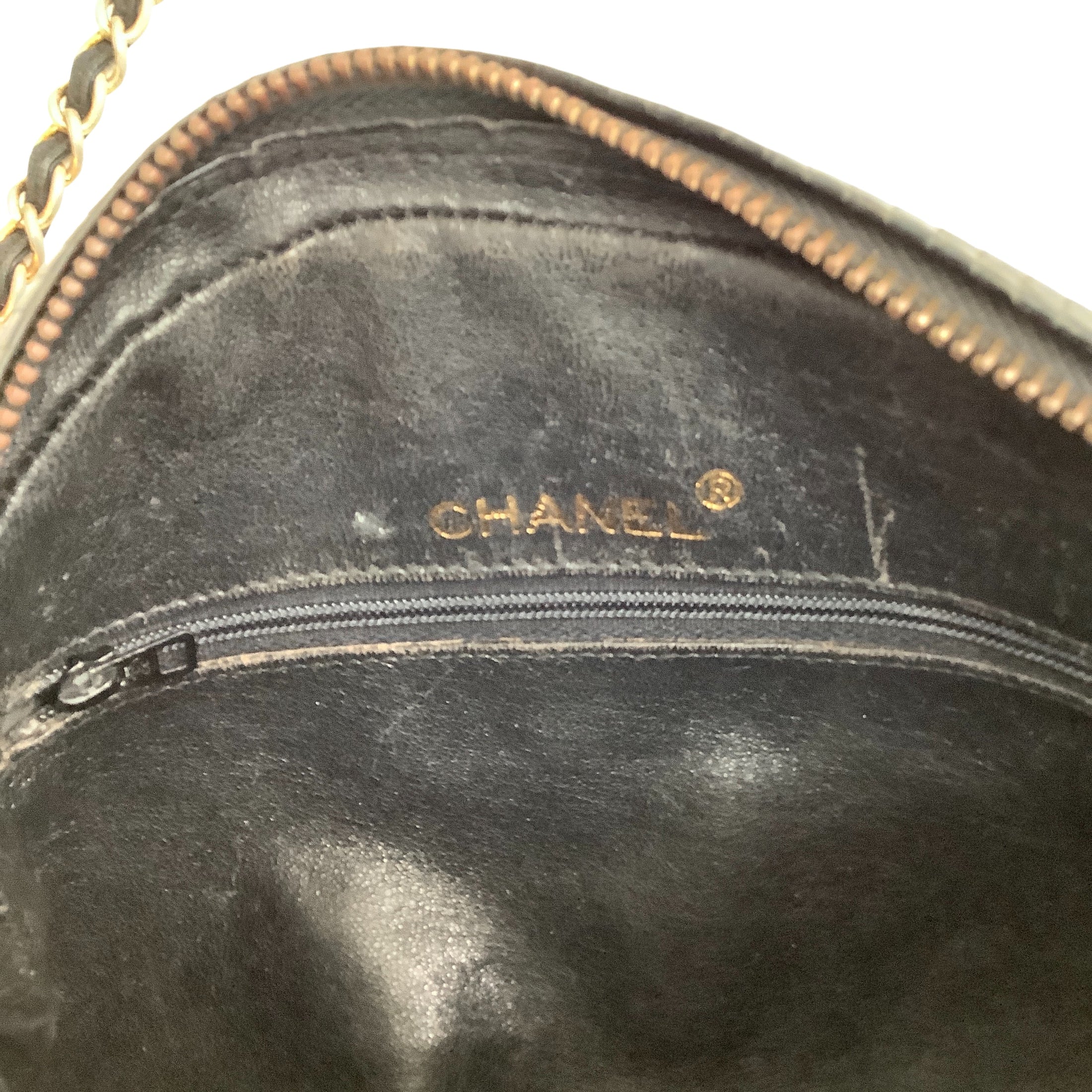 Chanel Vintage Quilted Black Lizard Skin Leather Shoulder Bag