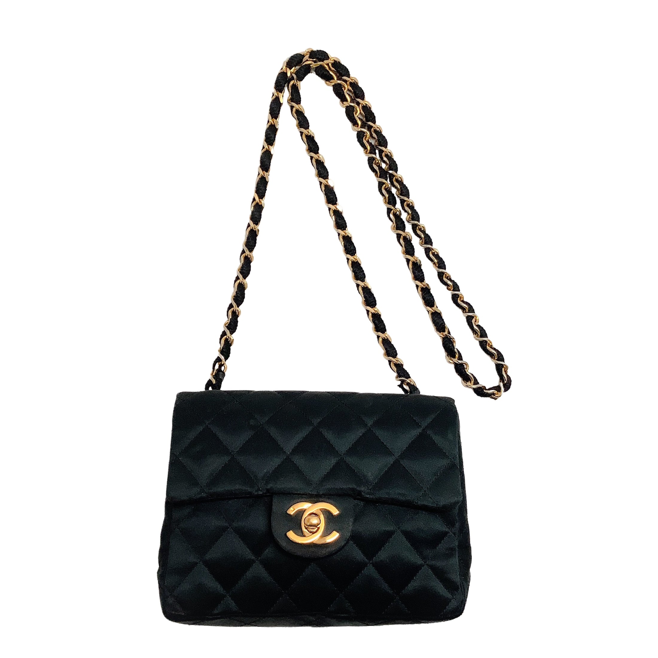 Chanel Vintage Mini Black Satin Cross Body Bag