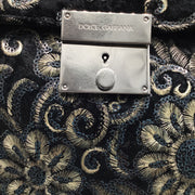 Dolce & Gabbana Sequined Embroidered Black / Anthracite / Metallic Velvet Clutch