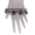 Load image into Gallery viewer, Chanel Blue / Green Stone CC Logo Charm Silver Bangle Bracelet
