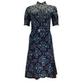 Load image into Gallery viewer, Altuzarra Navy Blue Multi Belted Floral Printed Short Sleeved Button-down Silk Midi Dress
