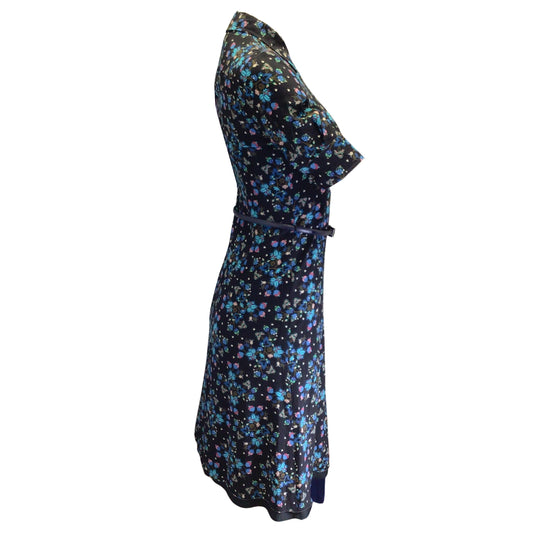 Altuzarra Navy Blue Multi Belted Floral Printed Short Sleeved Button-down Silk Midi Dress