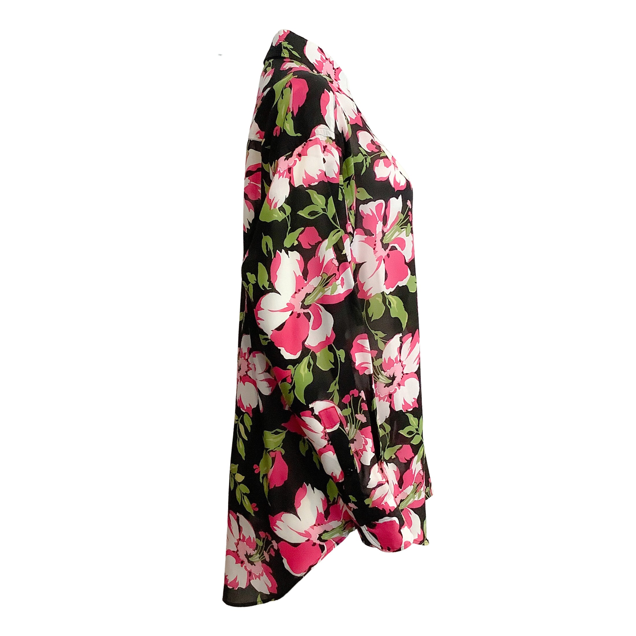 Tom Ford Black/Pink Hibiscus Print Oversized Button-down Top