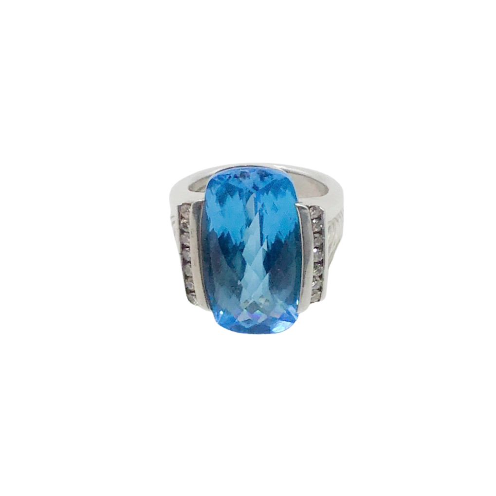 David Yurman Blue Topaz and Diamonds Sterling Ring