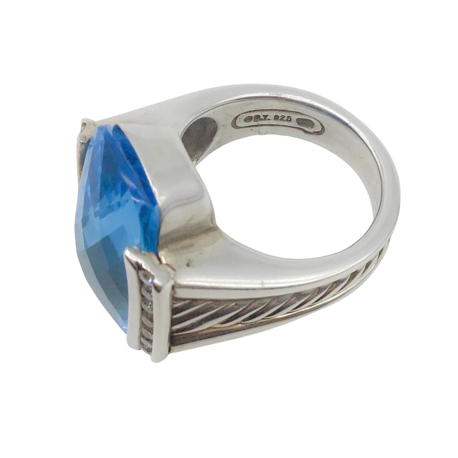 David Yurman Blue Topaz and Diamonds Sterling Ring